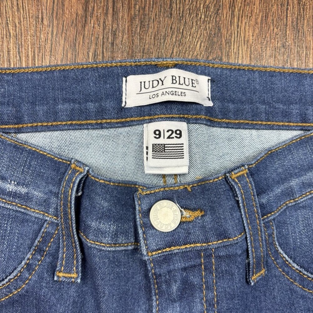 Judy Blue Super Flare Jeans Medium Wash Raw Hem Women’s Size 9/29 Made USA - Picture 5 of 11
